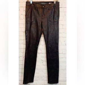 coated faux leather stretchy brown pant